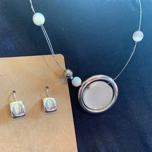 Silver and white tiger eye necklace and earrings
